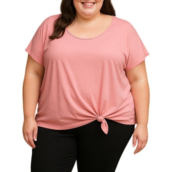 Pro Player Plus Size 3X Pink Side Tie Scoop Neck Short Sleeve Tee Casual Top - Picture 1 of 6